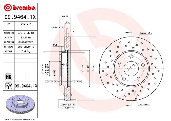 Brembo Bremsscheibe [Hersteller-Nr. 09.9464.1X] für Volvo, Ford