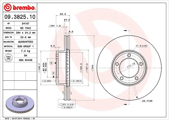 Brembo Bremsscheibe [Hersteller-Nr. 09.3825.10] für Jaguar, Daimler