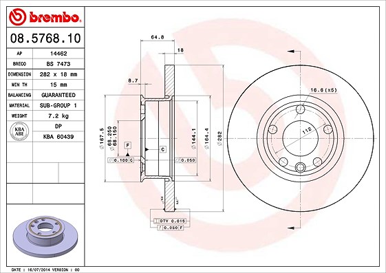 Brembo Bremsscheibe [Hersteller-Nr. 08.5768.10] für VW