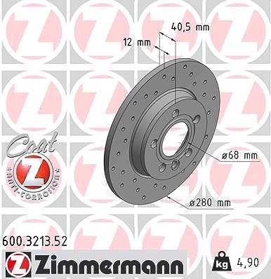 Zimmermann Bremsscheibe Hinterachse Voll [Hersteller-Nr. 600.3213.52] für VW