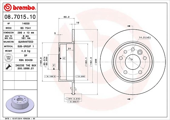 Brembo Bremsscheibe [Hersteller-Nr. 08.7015.10] für Vauxhall, Chevrolet, Opel