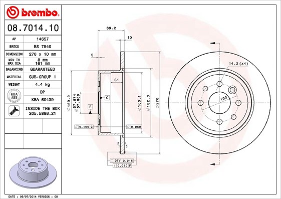 Brembo Bremsscheibe [Hersteller-Nr. 08.7014.10] für Chevrolet, Vauxhall, Opel
