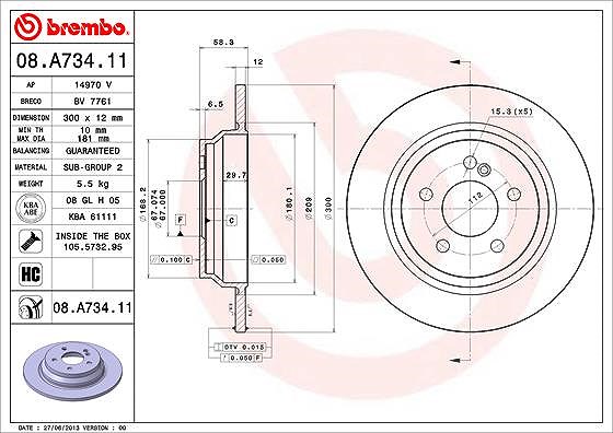 Brembo Bremsscheibe Hinterachse voll [Hersteller-Nr. 08.A734.11] für Mercedes-Benz