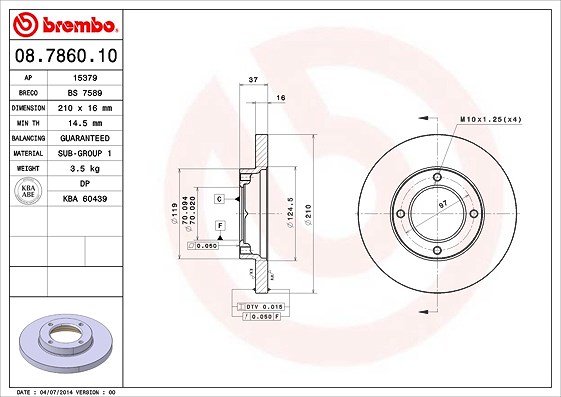 Brembo Bremsscheibe [Hersteller-Nr. 08.7860.10] für Daihatsu, Piaggio, Citroën