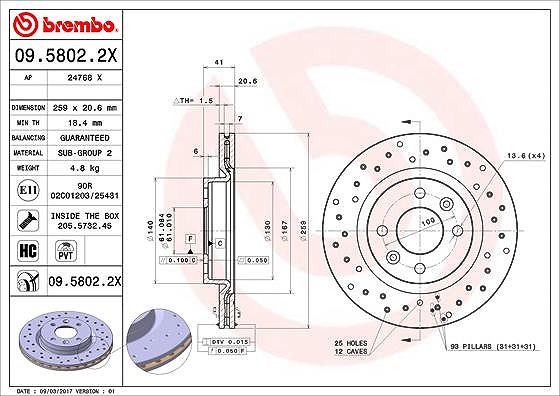 Brembo Bremsscheibe [Hersteller-Nr. 09.5802.2X] für Lada, Dacia, Nissan, Renault
