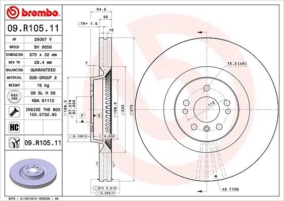 Brembo 1x Bremsscheibe [Hersteller-Nr. 09.R105.11] für Mercedes-Benz
