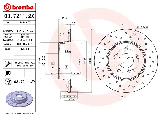 Brembo Bremsscheibe Hinterachse Voll [Hersteller-Nr. 08.7211.2X] für Mercedes-Benz