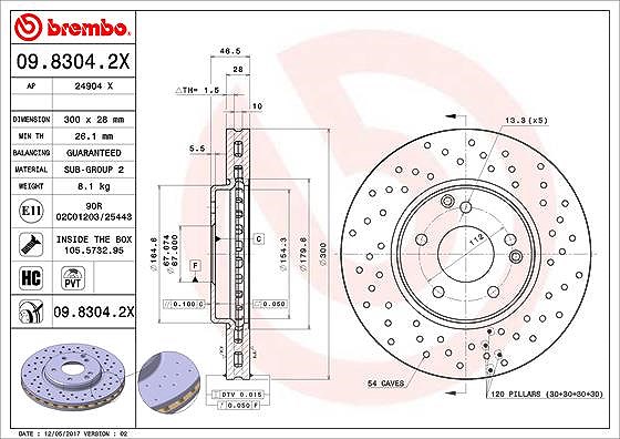 Brembo Bremsscheibe Vorderachse Belüftet [Hersteller-Nr. 09.8304.2X] für Mercedes-Benz