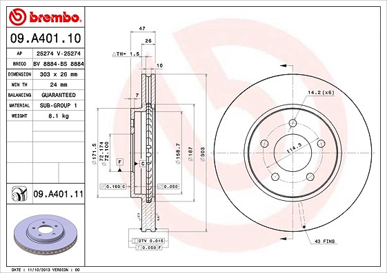 Brembo Bremsscheibe [Hersteller-Nr. 09.A401.11] für Ford, Mazda, Ford Usa