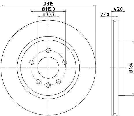 Hella Bremsscheibe Hinterachse Belüftet [Hersteller-Nr. 8DD355118-281] für Vauxhall, Opel