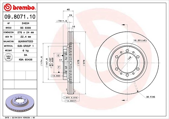 Brembo Bremsscheibe [Hersteller-Nr. 09.8071.11] für Mitsubishi