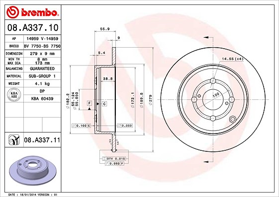 Brembo Bremsscheibe [Hersteller-Nr. 08.A337.11] für Toyota
