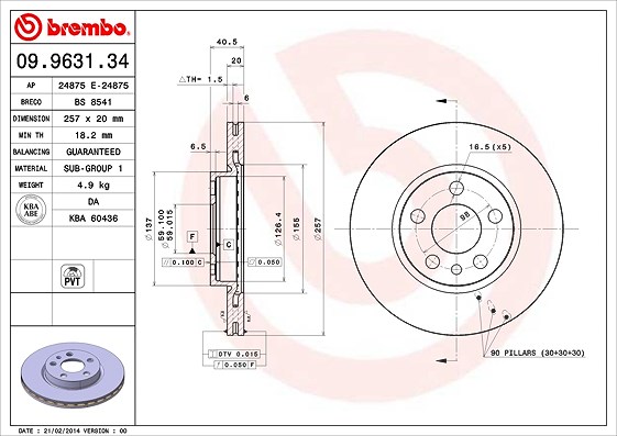 Brembo Bremsscheibe [Hersteller-Nr. 09.9631.34] für Fiat