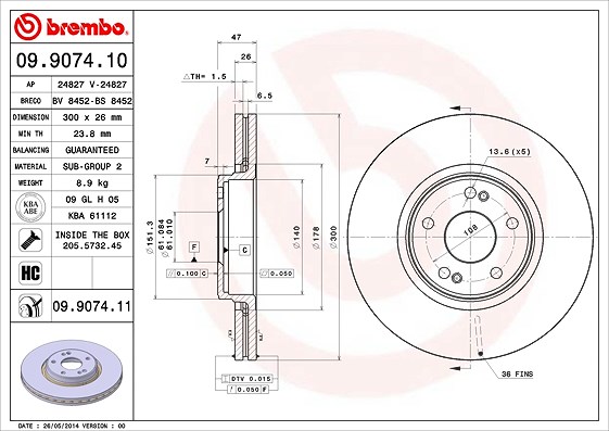 Brembo 1x Bremsscheibe [Hersteller-Nr. 09.9074.11] für Renault