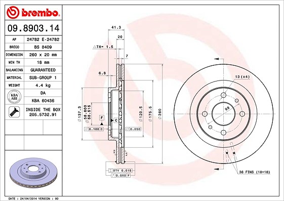 Brembo Bremsscheibe Vorderachse Belüftet [Hersteller-Nr. 09.8903.14] für Lada