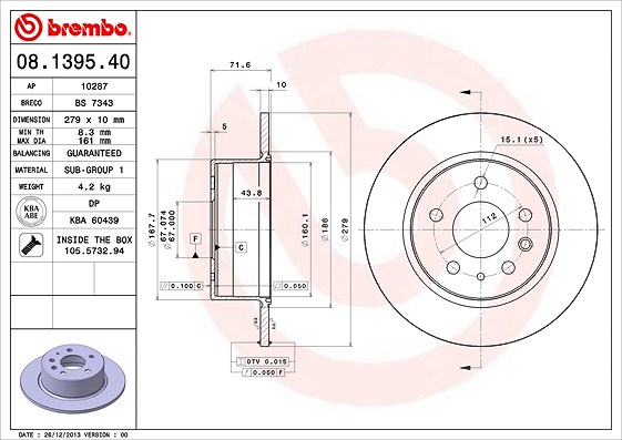 Brembo Bremsscheibe [Hersteller-Nr. 08.1395.40] für Mercedes-Benz
