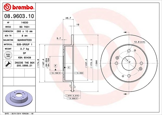 Brembo Bremsscheibe [Hersteller-Nr. 08.9603.10] für Rover