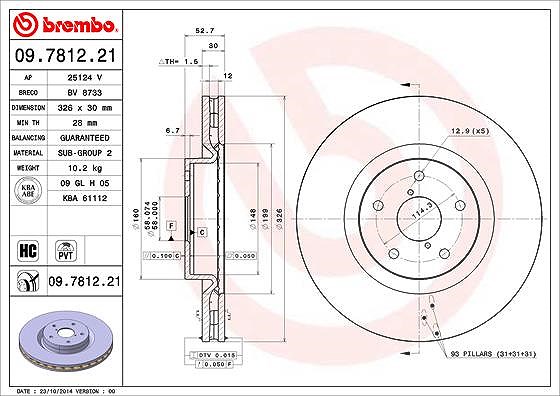 Brembo 1x Bremsscheibe [Hersteller-Nr. 09.7812.21] für Toyota, Subaru