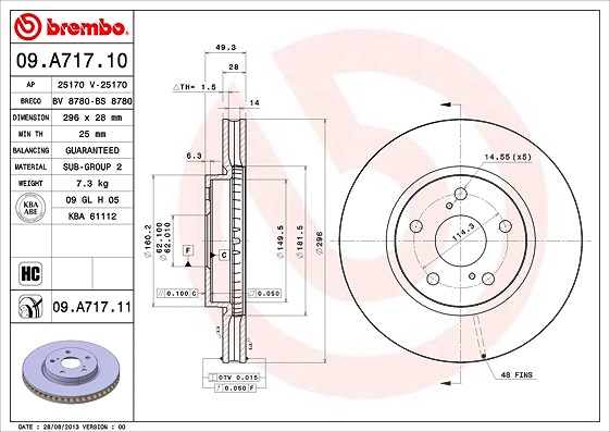Brembo Bremsscheibe [Hersteller-Nr. 09.A717.11] für Toyota, Lexus