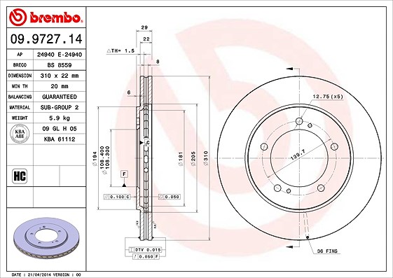 Brembo Bremsscheibe [Hersteller-Nr. 09.9727.14] für Suzuki