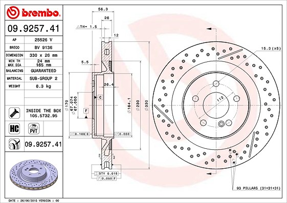 Brembo 1x Bremsscheibe [Hersteller-Nr. 09.9257.41] für Mercedes-Benz