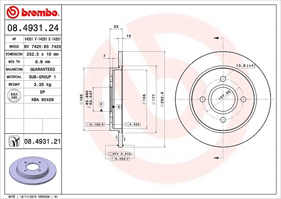 Brembo Bremsscheibe [Hersteller-Nr. 08.4931.21] für Tvr, Ford
