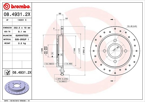 Brembo Bremsscheibe [Hersteller-Nr. 08.4931.2X] für Tvr, Ford