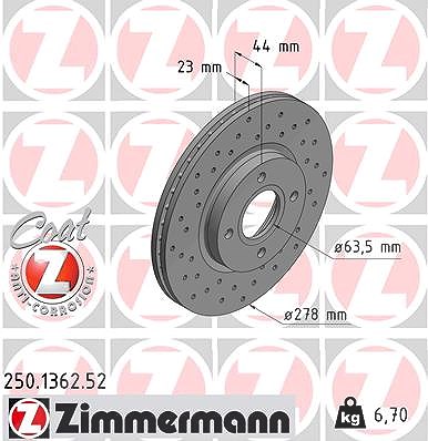 Zimmermann Bremsscheibe [Hersteller-Nr. 250.1362.52] für Ford