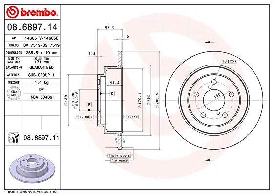 Brembo Bremsscheibe [Hersteller-Nr. 08.6897.11] für Subaru