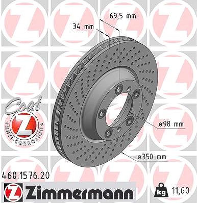 Zimmermann 1x Bremsscheibe Vorderachse Rechts [Hersteller-Nr. 460.1577.20] für Porsche