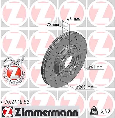 Zimmermann Bremsscheibe Vorderachse Belüftet [Hersteller-Nr. 470.2416.52] für Lada, Dacia, Renault, Nissan
