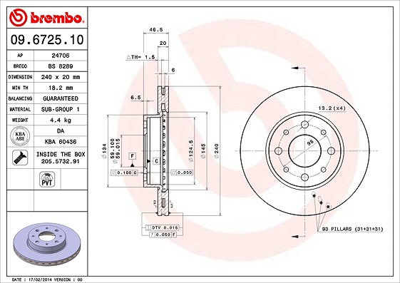 Brembo Bremsscheibe [Hersteller-Nr. 09.6725.10] für Fiat