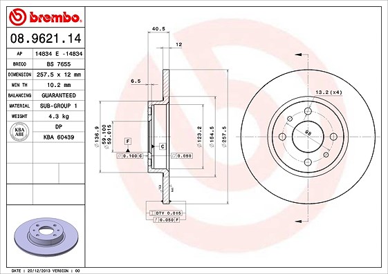 Brembo Bremsscheibe [Hersteller-Nr. 08.9621.14] für Lancia, Fiat, Alfa Romeo