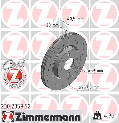 Zimmermann Bremsscheibe Vorderachse Belüftet [Hersteller-Nr. 230.2359.52] für Lancia, Fiat, Alfa Romeo