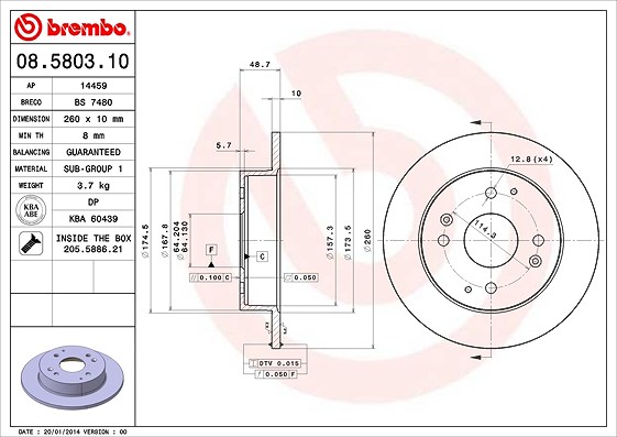 Brembo Bremsscheibe [Hersteller-Nr. 08.5803.10] für Honda