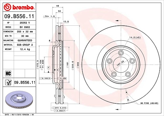 Brembo 1x Bremsscheibe [Hersteller-Nr. 09.B556.11] für Jaguar