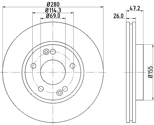 Hella Bremsscheibe Vorderachse Belüftet [Hersteller-Nr. 8DD355118-151] für Hyundai, Kia