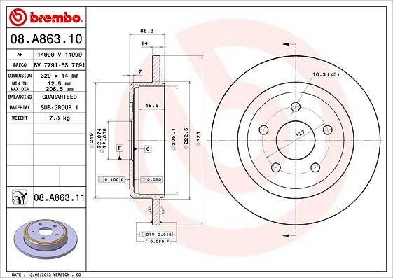 Brembo Bremsscheibe [Hersteller-Nr. 08.A863.11] für Jeep