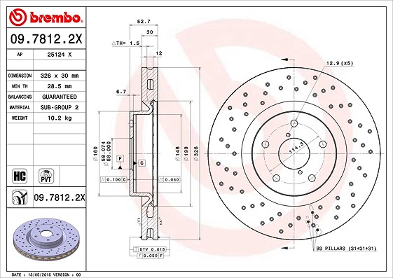Brembo 1x Bremsscheibe [Hersteller-Nr. 09.7812.2X] für Subaru, Toyota