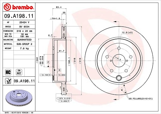 Brembo Bremsscheibe [Hersteller-Nr. 09.A198.11] für Subaru