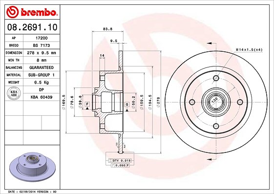 Brembo Bremsscheibe Vorderachse Voll [Hersteller-Nr. 08.2691.10] für VW