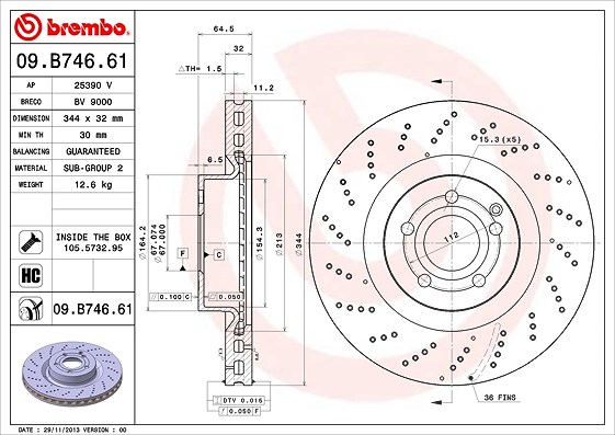 Brembo 1x Bremsscheibe [Hersteller-Nr. 09.B746.61] für Mercedes-Benz