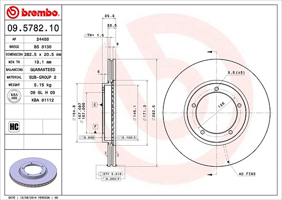 Brembo Bremsscheibe [Hersteller-Nr. 09.5782.10] für Porsche