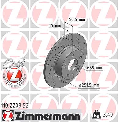 Zimmermann Bremsscheibe Hinterachse Voll [Hersteller-Nr. 110.2208.52] für Alfa Romeo, Lancia