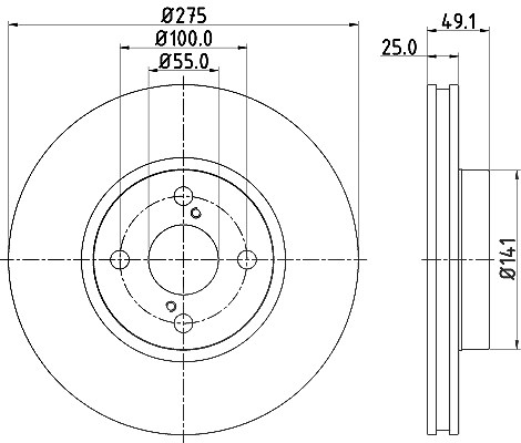 Hella Bremsscheibe Vorderachse Belüftet [Hersteller-Nr. 8DD355110-451] für Toyota