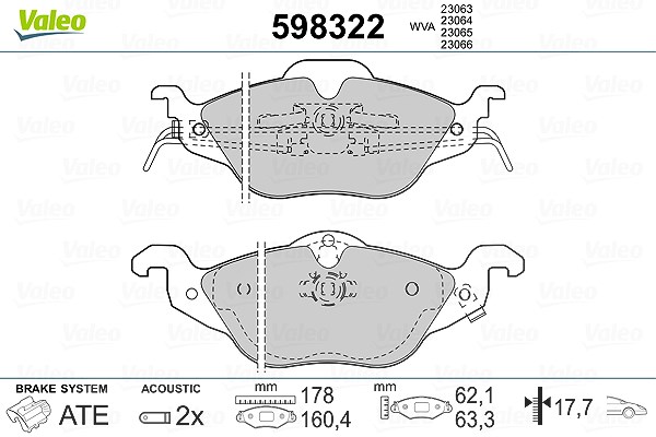 Valeo Bremsbelagsatz, Scheibenbremse [Hersteller-Nr. 598322] für Opel, Mazda, Chevrolet, Vauxhall