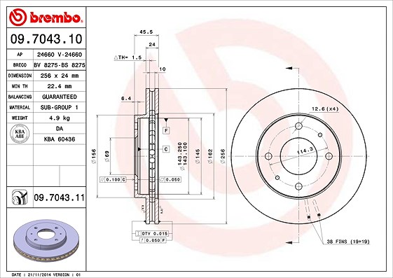 Brembo Bremsscheibe [Hersteller-Nr. 09.7043.11] für Mitsubishi, Proton