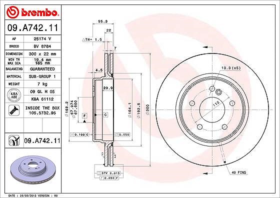 Brembo Bremsscheibe [Hersteller-Nr. 09.A742.11] für Mercedes-Benz, Chrysler