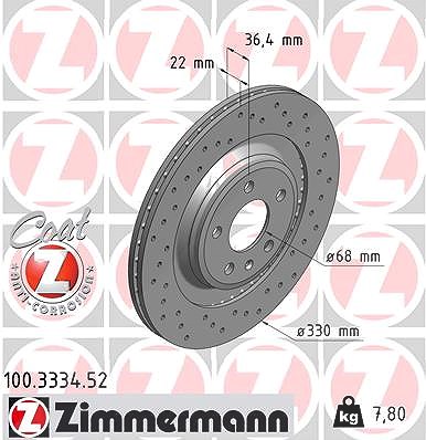 Zimmermann Bremsscheibe Hinterachse Belüftet [Hersteller-Nr. 100.3334.52] für Audi