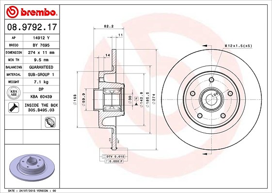 Brembo 1x Bremsscheibe [Hersteller-Nr. 08.9792.17] für Renault
